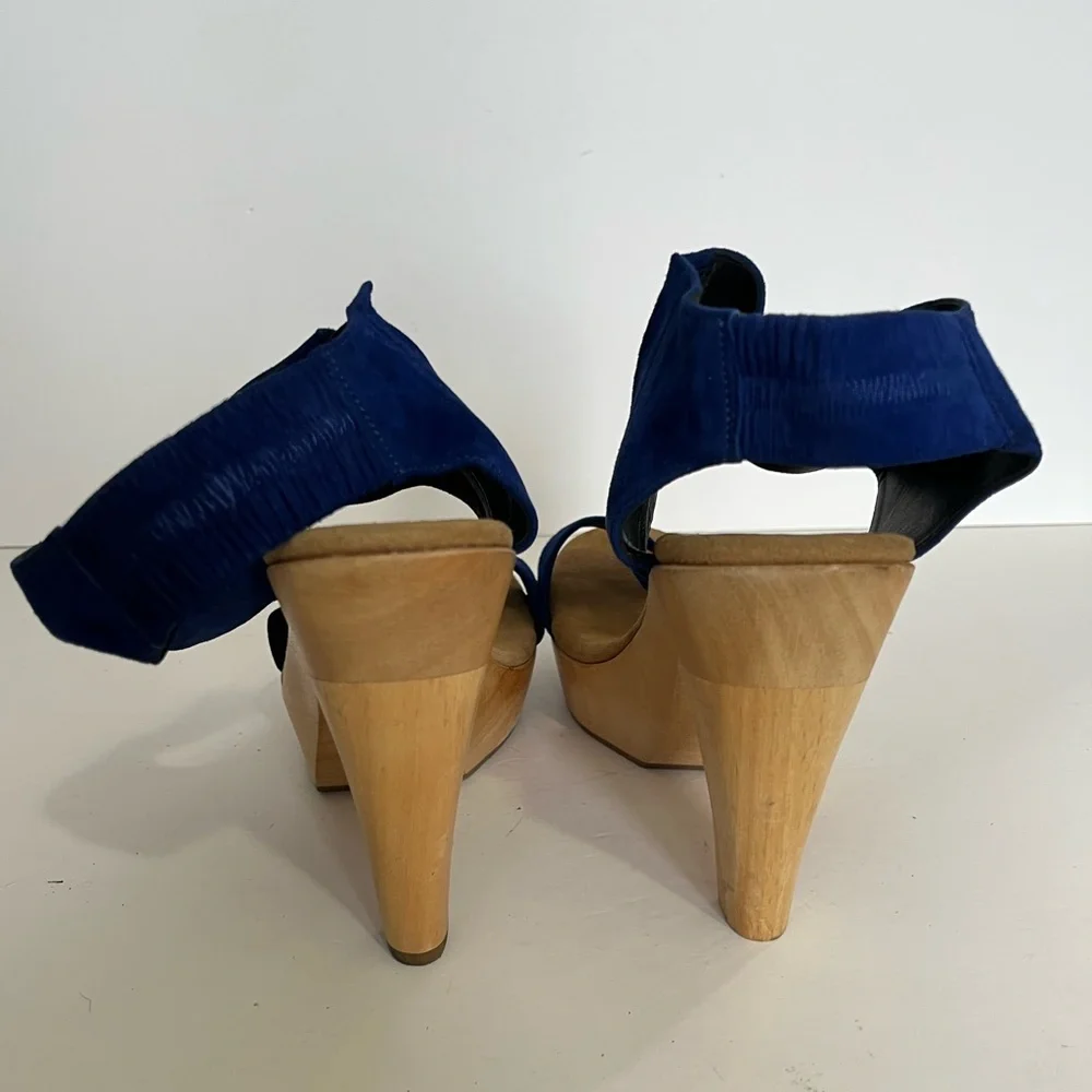 *FLAW* loeffler randall wooden heels sandals in blue suede, size 9.5B - Picture 6 of 9